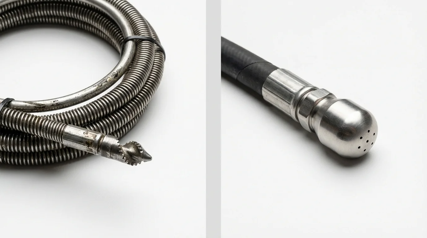 Drain snake cable and hydro jetting nozzle used for drain cleaning in Nicoma Park, OK