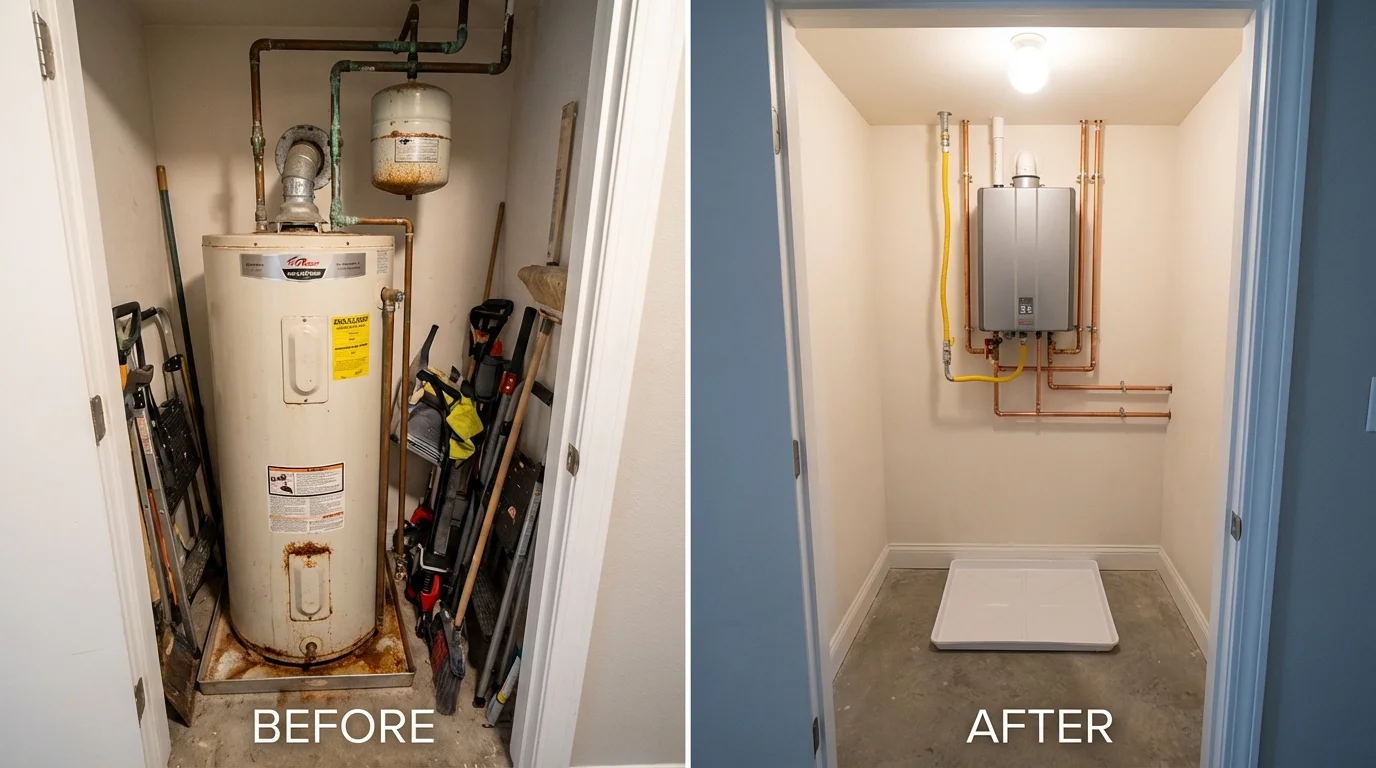 Tank water heater versus wall-mounted tankless unit comparison for Nicoma Park, OK homeowners